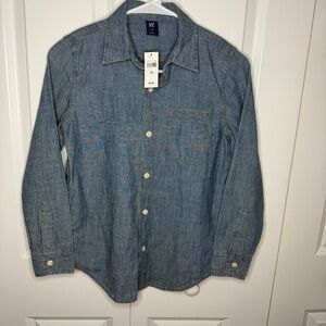 NWT Gap Denim Boys Size Large 10 Chambray Button Up Blue New Youth 100% Cotton